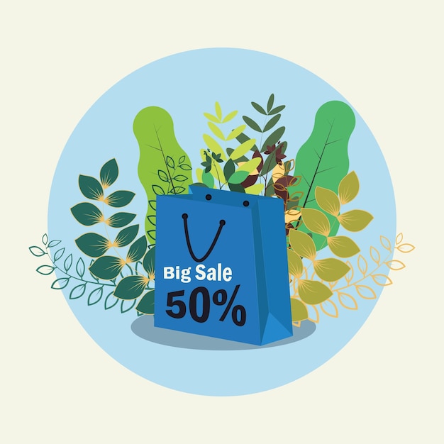 Big sale 50 shopping bag design vector illustration