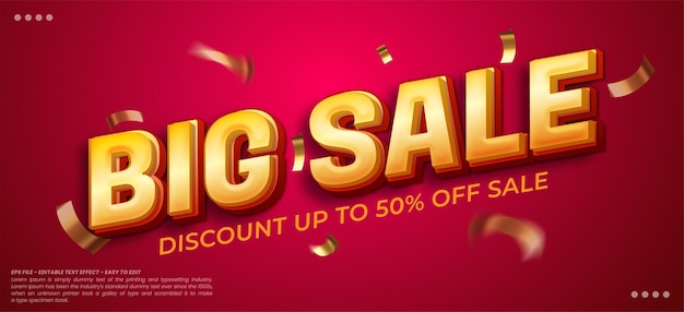 Big sale banner design with text effect editable 3d text style