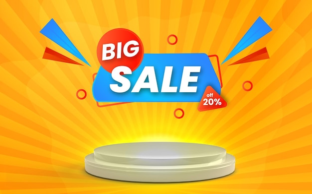 Big sale banner with podium illustration