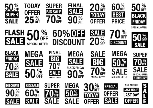 Big sale collection for banners labels posters Black Friday sale Vector illustration