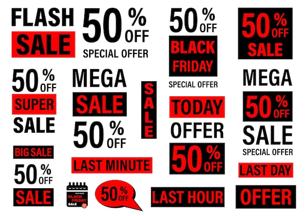 Big sale collection for banners labels posters Black Friday sale Vector illustration