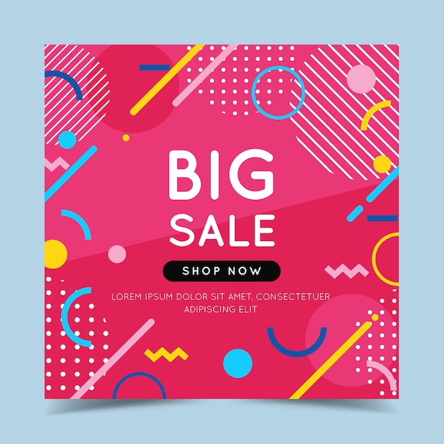 Big sale colorful banner with trendy abstract geometric elements and bright.