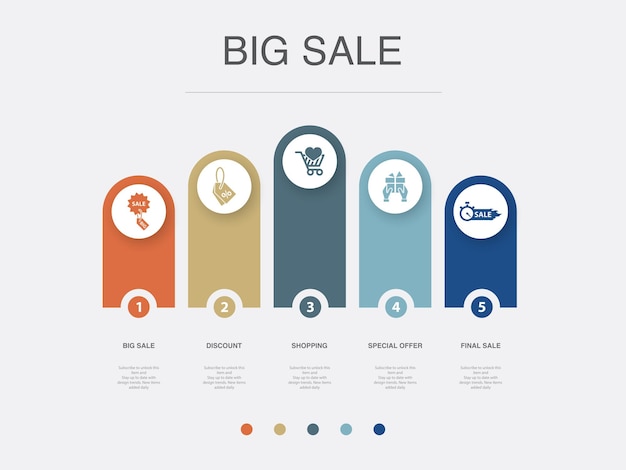 Big sale discount shopping special offer final sale icons Infographic design layout template Creative presentation concept with 5 steps