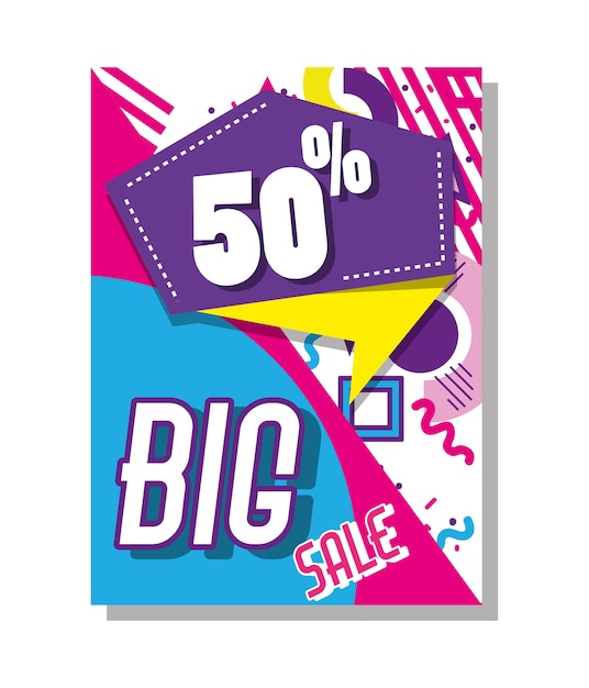 Vector big sale poster colorful memphis style 