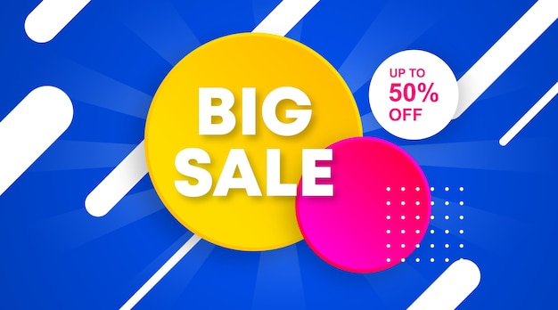 Big sale web banner illustration vector. Discount 50% off background