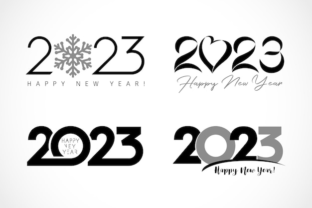 Big Set of 2023 text design with heart, snow, simple symbols. Christmas vector digits on white