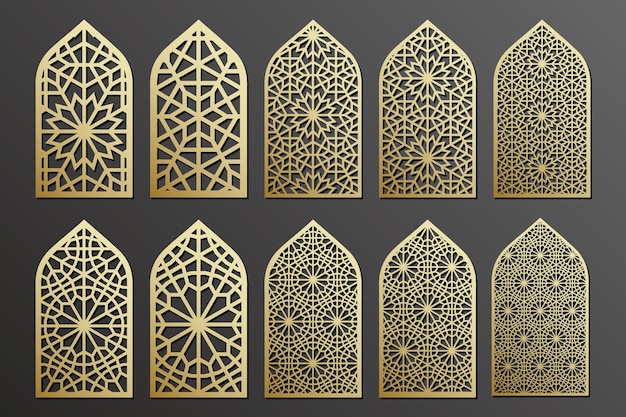 Big set Arabian patterned panels window grill templates collection