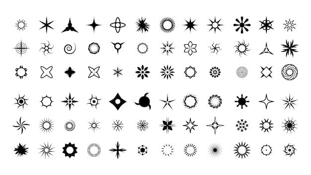 Big Set Black Collection Star Icons Sparkles Vector Symbols Shine Elements