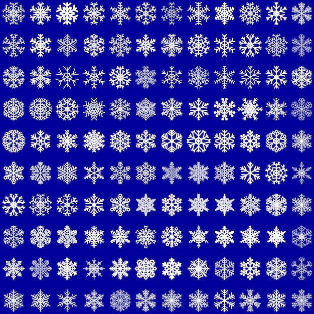 Big set of Christmas snowflakes white on blue background