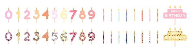 Big set of colorful birthday candles isolated on white Birthday candles in the shape of numbers