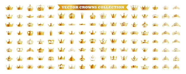 Big set of crown Silhouette royal and luxury crown icons vector collection