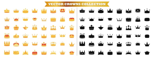 Vector big set of crown silhouette royal and luxury crown icons vector collection