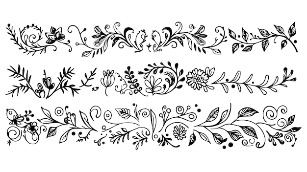 Vector big set of decorative elements and vector graphics in a hand drawn floral ornament collection with l