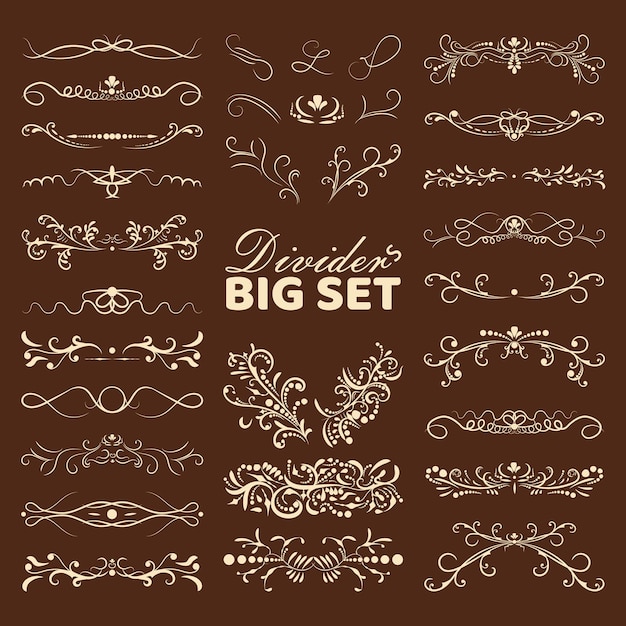 Big set of decorative flourishes hand drawn dividers Victorian Collection ornate page decor elements banners frames dividers ornaments and patterns Vector design elements