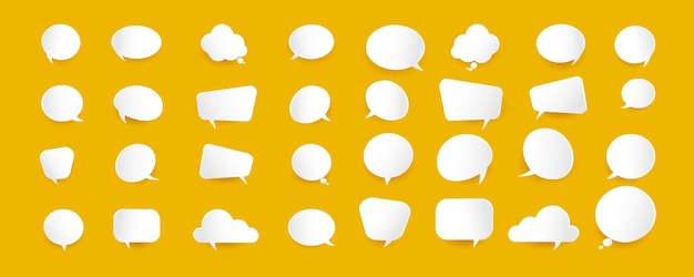 Big set of dialog boxes bubble chat comunication collection set on yellow background