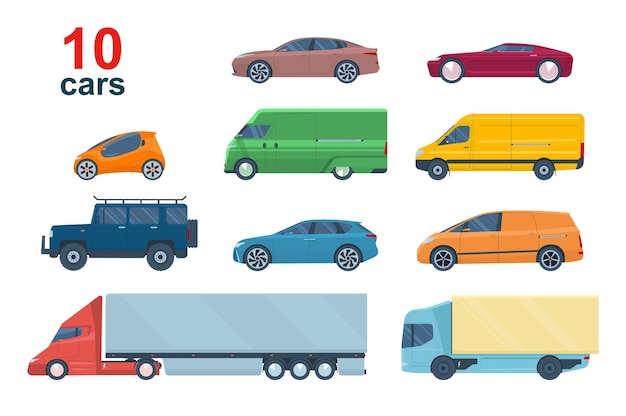 Big set of different models of cars Vector illustration