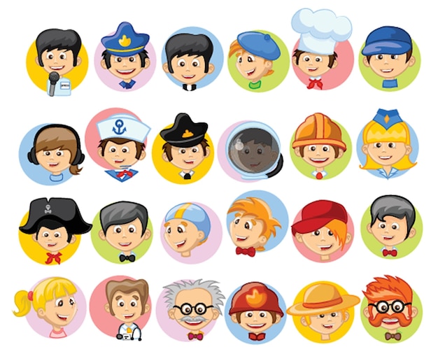 Big set of the different professions flat cartoon avatar characters Group of workers isolated on white background