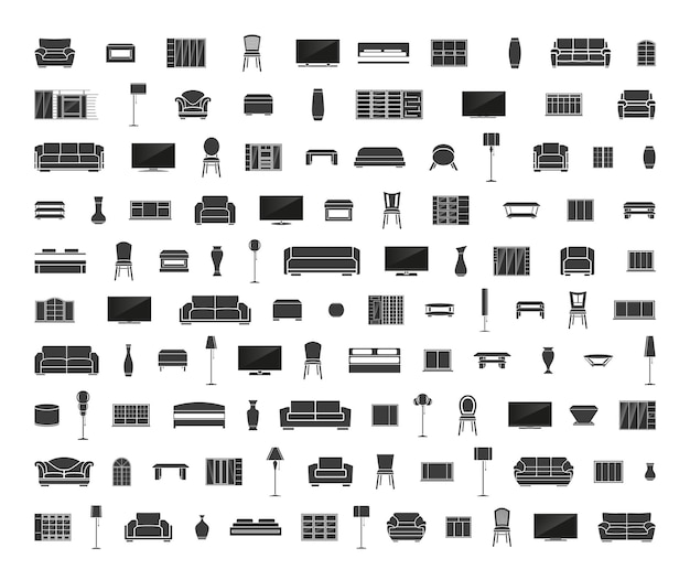 Big set of furniture icons isolated on white background Vector illustration