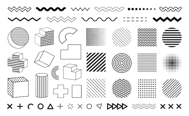 Big set of geometric shapes Collection memphis design elements