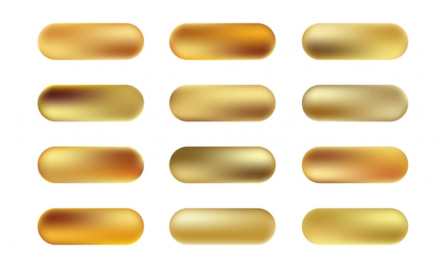 Big set of gold foil texture buttons.   golden elegant, shiny and metallic gradient collection