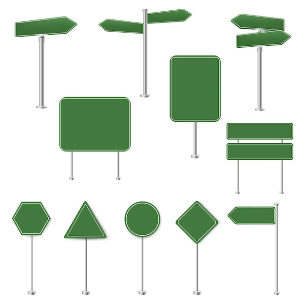 Big Set Green Stop Signs And Traffic Sign Collection