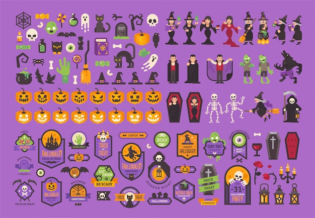 Big set of Halloween elements and characters