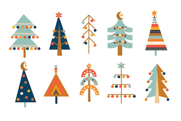 Big set hand drawn christmas trees.