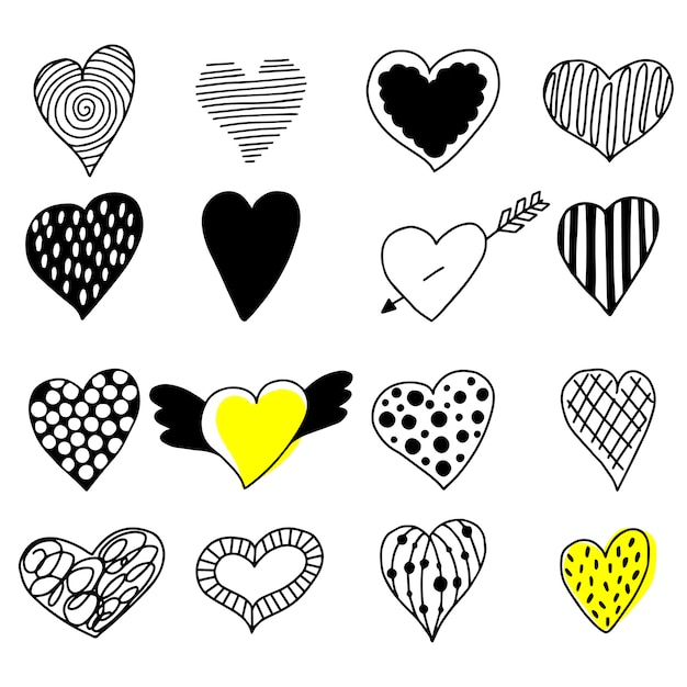 Big set of hand drawn hearts.