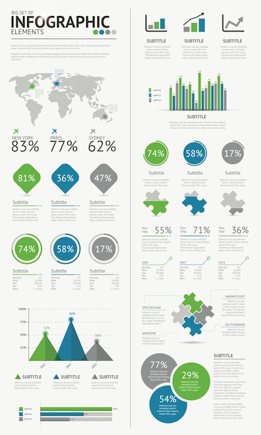 Big set of infographic business elements blue green vector