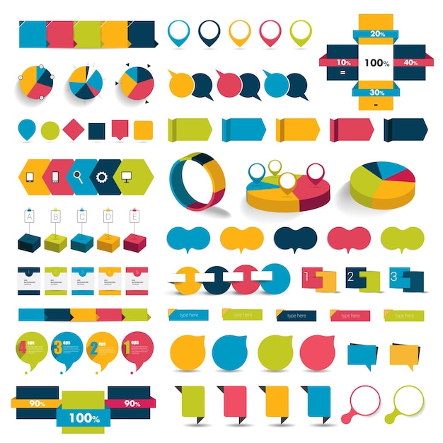 Big set of infographic elements charts diagrams speech bubbles Flat and 3D design Vector