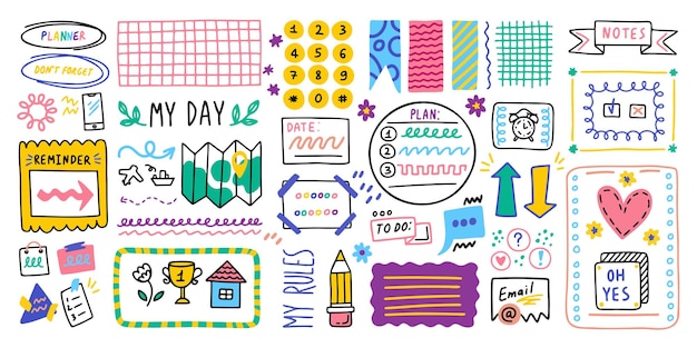 Big set Journal icons border elements Note icon sticker for school Vector illustration