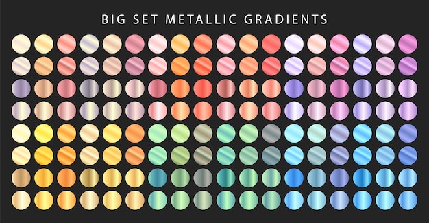 Big set of metallic gradients. Different colored metal set. 