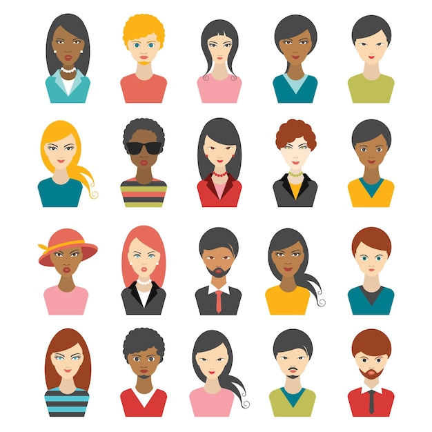 Big set of multi color people heads avatr profile illustrations