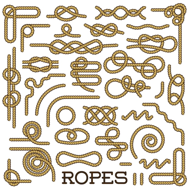 Big Set of Nautical rope knots vector decorative vintage elements