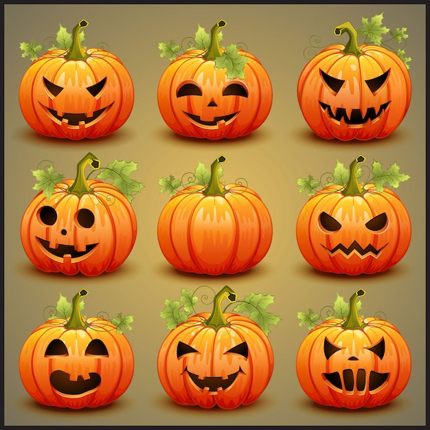 Big set of pumpkins for Halloween.  illustration