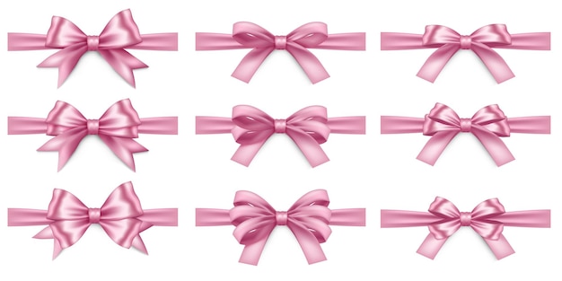 Big set of realistic pink ribbons and bows isolated