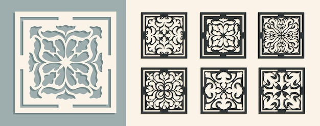 Big set of square Vintage Laser Cut pattern with baroque ornament