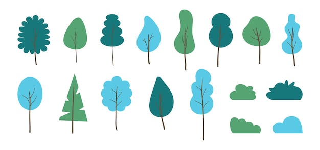 Big set of trees Plants trees tropical leaves collection vector Branches bushes fir signs