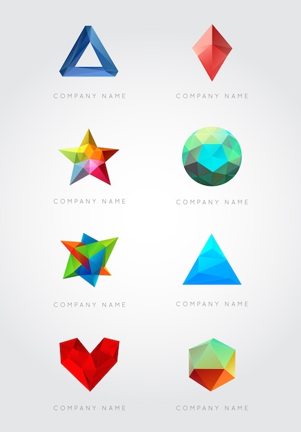 Big Set of Trendy Crystal Triangulated Gem Logo Elements Perfect for Business Geometric Low Polygon Style Visual Identity Vector