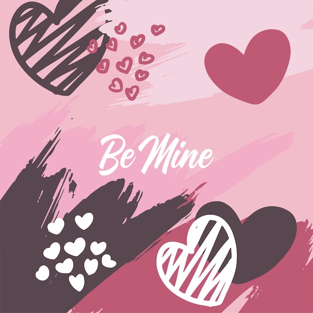 Big Set of Valentine's day greeting cards with hand written greeting lettering and textured brush strokes on background. Happy Valentine's day, Love you words, love concept. vector illustration