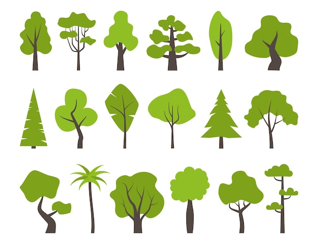 Vector big set of various green trees tree icons set in a modern flat style vector illustration