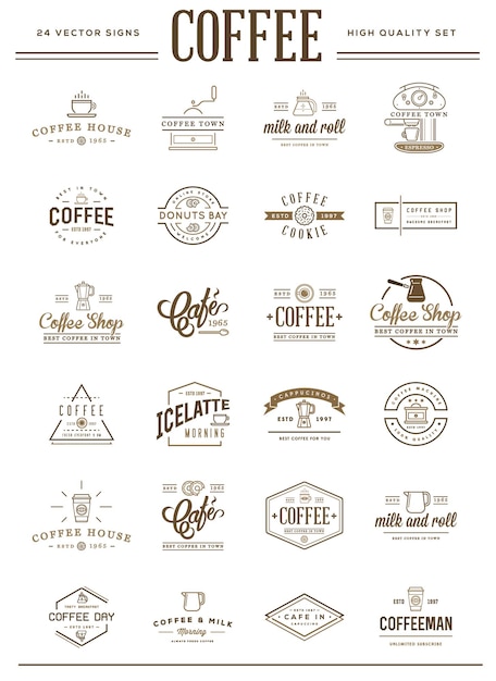 Big Set of Vector Coffee Elements and Coffee Accessories Illustration can be used as Logo