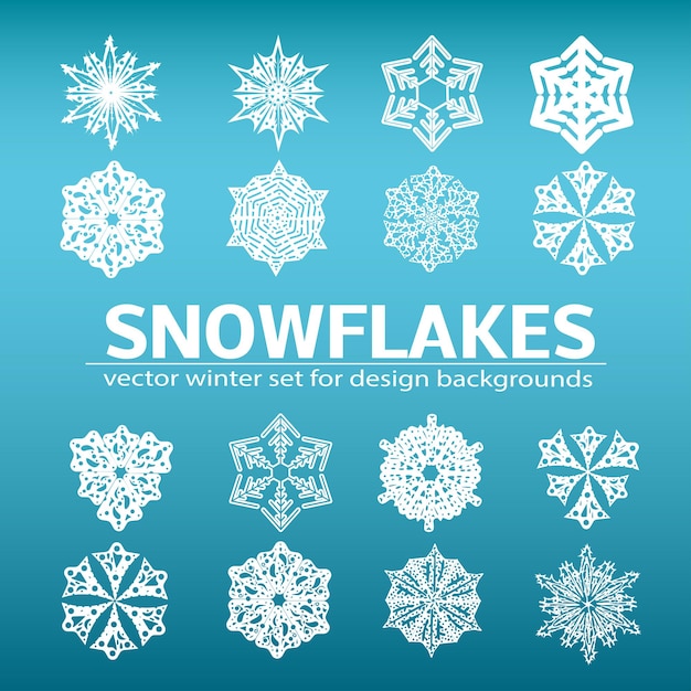 Big set of vector snowflakes for simple winter backgrounds. on blue background