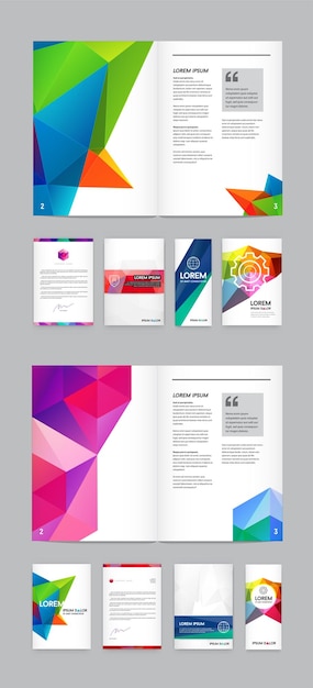 Big Set of Visual identity with letter logo elements polygonal style Letterhead and geometric triangular design style brochure cover template mockups for business with Fictitious names