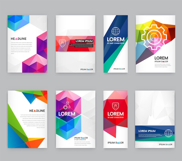 Big Set of Visual identity with letter logo elements polygonal style Letterhead and geometric triangular design style brochure cover template mockups for business with Fictitious names