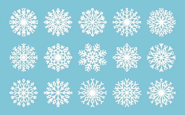 Big set of white geometric line snowflakes Snowflake winter design decor Winter decorative elements