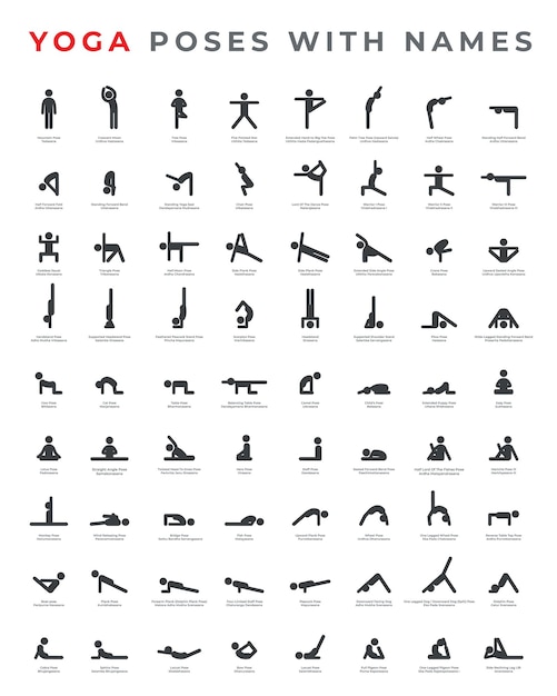 Big set of Yoga poses Asanas with names