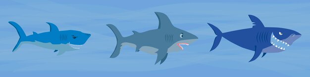 Big sharks swim in the sea. Vector illustration