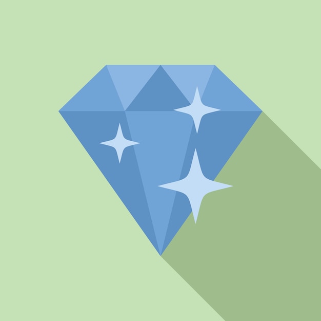 Vector big shining diamond icon in flat style with long shadow on green background