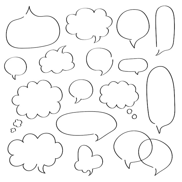 Big and small doodle chat clouds. Hand drawn linear speech bubbles on white background